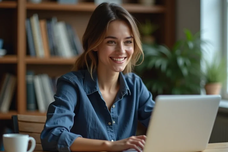 Auto-entrepreneuse travaillant sur son business en ligne depuis son bureau à domicile