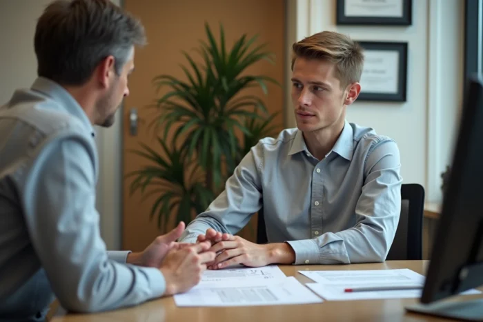 Entretien entre un étudiant et un conseiller sur le financement et le retour sur investissement du bachelor Kedge