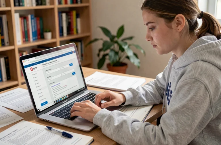 Étudiante remplissant un dossier de candidature en ligne sur ecandidat pour l'université du Havre