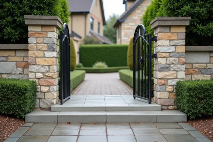 Seuil de portail rénové avec succès à l'entrée d'une maison résidentielle